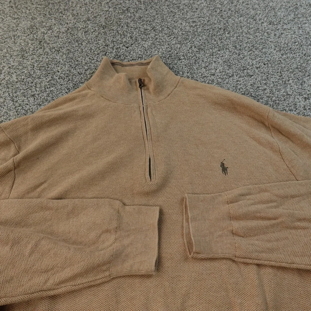 Polo Ralph Lauren Sweater Mens 2XL Beige Pima Pony Waffle Knit‎ 1/4 Zip Pullover